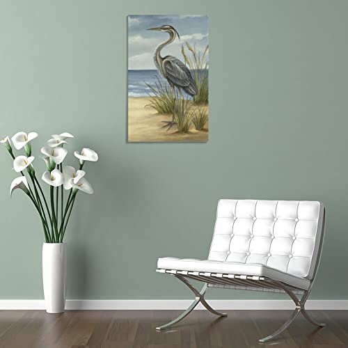 Heron Wall Art Great Egret Wall Art Seaside Bird Wall Art Rice Shore Wall Art Canvas Posters Prints Picture For Living Room Bedroom Office Kitchen Decor 24X36Inch(60X90Cm) Frame-Style #TOP4