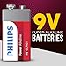 Philips 9 Volt Battery 2 Pack, Power Alkaline 9V Batteries, Reliable Long Lasting Power, Leak Proof Design, All Purpose 9volt Battery for All Your Household & Office Needs.