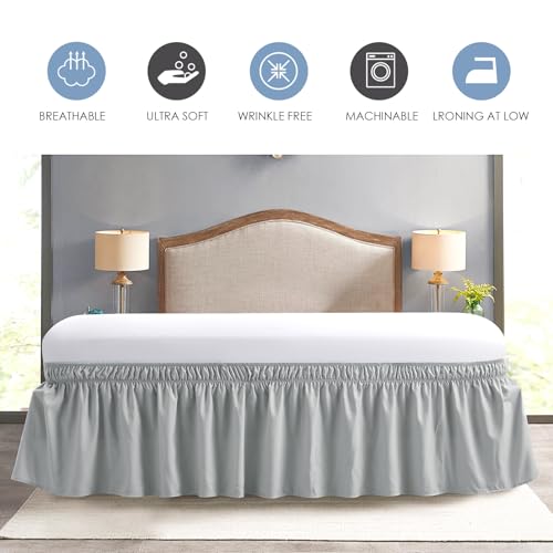 FreshCulture Queen Bed Skirt, Elastic Wrap Around Bed Skirt Queen Size, Bed Skirts for Adjustable Bed, Easy Fit with 22 Inch Drop Length, Hotel Quality Dust Ruffle for Queen Bed (Light Grey) by FreshCulture - Used condition - Image 5