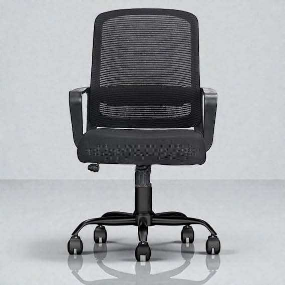 Image of Ergonomic Office Chair with Breathable Mesh Back | Adjustable Height, Padded Seat, Lumbar Support, 360 Swivel, Smooth Rolling Casters, Modern Computer Desk Chair for Home & Office (Black)