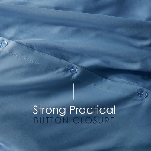 Image of Hearth & Harbor Blue Heaven Duvet Cover with Fitted Sheet Full Size | 4 Piece Soft Double Brushed Bedding Set, Button Closure, 1 Duvet Cover 80x90 Inches, 1 Fitted Sheet, 2 Pillow Shams