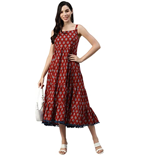 Image of Divena Rayon Cream A-Line Floral Printed Midi Dress
