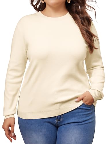 Image of Agnes Orinda Plus Size Sweater for Women Long Sleeve Crewneck Shirts 2024 Fall Knit Casual Basic Tee Tops