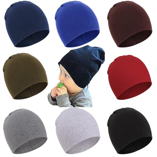 Image of DRESHOW BQUBO 8 Pack Unisex Baby Beanie Hat Infant Toddler Kid Hats Baby Soft Cute Knit Cap Nursery Beanie