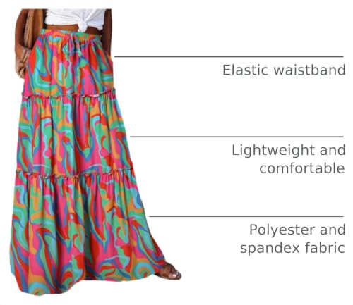 Image of Happy Sailed Womens Floral Print Boho Maxi Skirt Elastic High Waist Pleated Ruffle Flowy Long Skirts S-XL