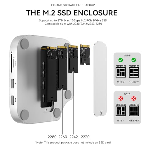 Image of Minisopuru MINI4PRO Mac mini M4 Dock with 4K@60 HDMI, 8TB M.2 NVMe SSD Enclosure, Mac mini Hub & Stand for Mac mini M4 and M4 Pro 2024 (TF /SD Slot, 3* USB-A 2.0, Audio) | Silver