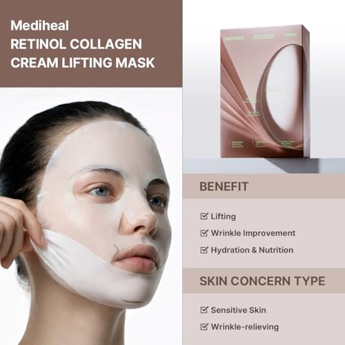 Image of Mediheal Retinol Collagen Cream Lifting Mask (4 Counts) for V Line Mask,Anti-Aging - Helps Reduce Fine Lines & Wrinkles, and Smoothens Skin