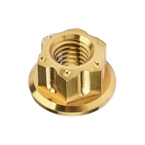 Image of Titanium M6 M8 M10 M12 M14 M16 Flange Bolt Nut Bicycle Motorcycle Rear Axle Car Modification Accessories Pack of 6 (M6 Pitch 1.0mm, Gold)