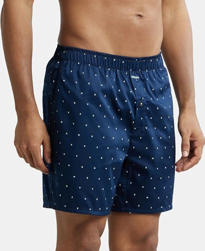 Image of Jockey NY07 Men's Super Combed Cotton Satin Weave Printed Boxer Shorts with Side Pocket
