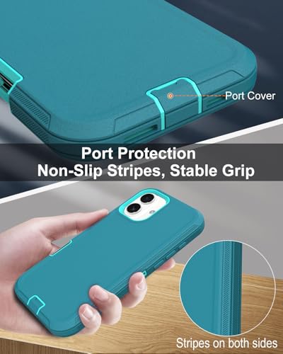Image of for iPhone 17 Case with Port Cover, Rubber Matte Finish, Teal | 3-Layer Heavy Duty Armor, 16ft Drop Protection, Non-Slip Shockproof & Anti-Fingerprint