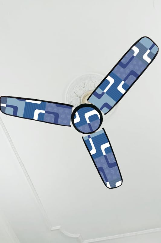 Image of Dustproof Premium Three Blade Ceiling Fan Cover with attachable Enclosure, Set of 1 Fan Cover (Blue).