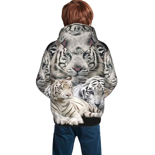 White Tiger Boy, Girls Sports Shirt Youth Pullover Fashion Hooded Sweatshirt2