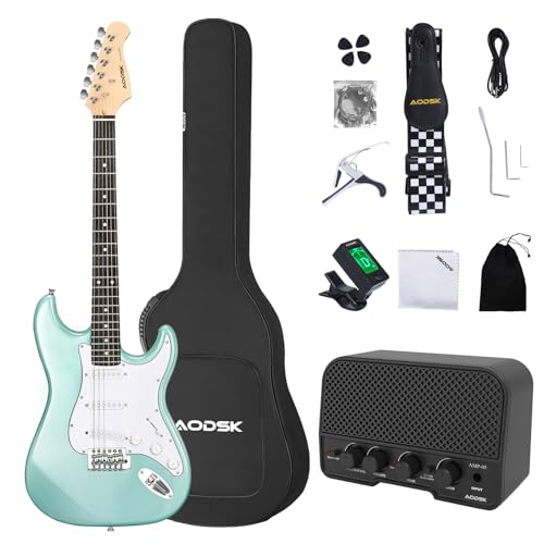 AODSK Electric Guitar with Amp Beginner Kit 39 Inch Solid Body Full Size,All Accessories,Digital Tuner,Six Strings,Four Picks,Tremolo Bar,Strap,Gig Bag,Starter kit