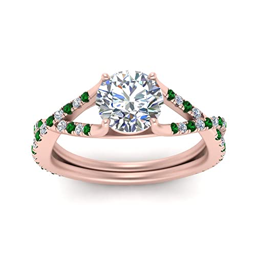 Image of JewelryGift Choose Your Gemstone 4 Prong Split Twisted Diamond CZ Ring Rose Gold Plated Round Shape Split Shank Engagement Ring Minimal Modern Design Birthday Gift Wedding Gift US Size 4 to 12