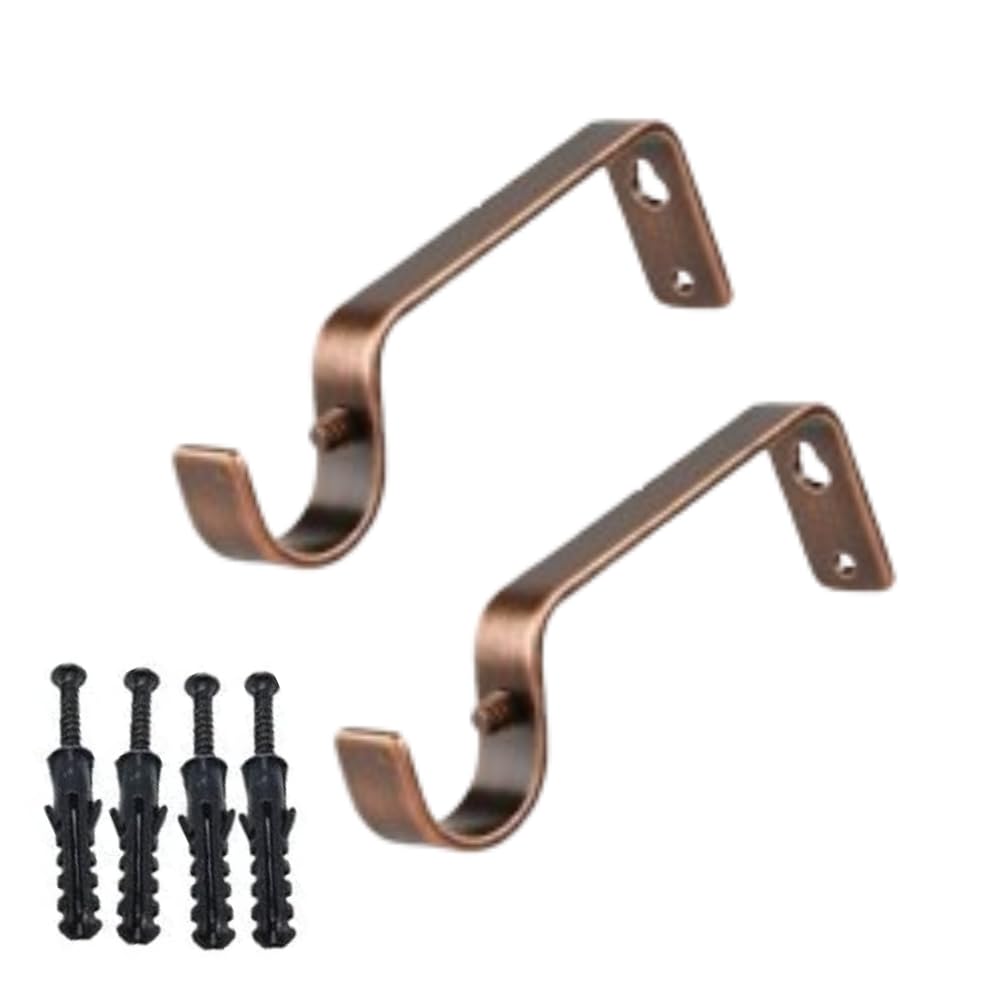 HomeElabador® Metal Curtain Rod Brackets Copper Red Set with Screws for Poles 28mm Curtain Pole Bracket Metal Heavy Duty Rod Wall Brackets Holder Set of 2
