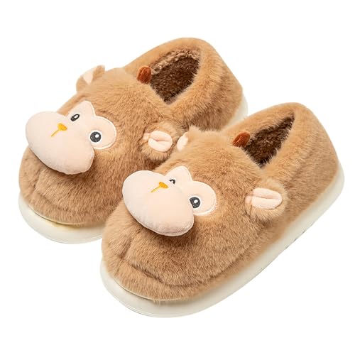 WMYDHCGD Animal Slippers for Women Cute Monkey Home Fluffy Warm Winter Indoor Men Shoes (Brown Adult Women 9.5 Numeric Range US Footwear Size System 10 Medium)