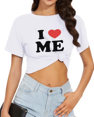 Image of Womens Crop Tops Summer Short Sleeve Round Neck T-Shirts Loose Fit Blouse