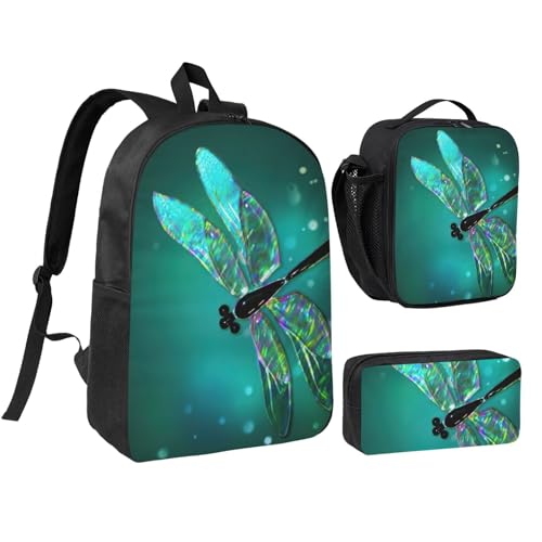 Sac à dos d'écolier galaxie et libellule avec boîte à déjeuner et trousse EdWal