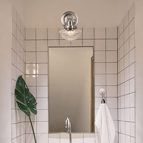Design House 589127-Sn Schoolhouse Modern Industrial Farmhouse Wall Mount 1-Light Indoor Dimmable Clear Seedy Glass Sconce For Kitchen, Hallway, Bedroom, Foyer In Satin Nickel #TOP7