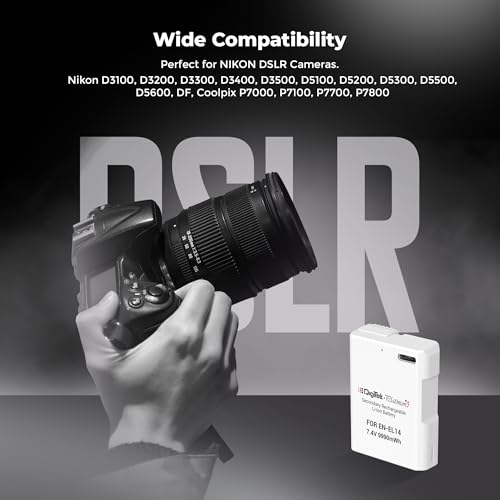 Image of Digitek Platinum (EN-EL14 Type C) 1350mAh Li-ion Battery for Nikon DSLR Cameras with Type-C Charging Cable, for Nikon D3100, D3200, D3300, D3400, D3500, D5100-D5600, DF DSLR, and Coolpix P7000-P7800