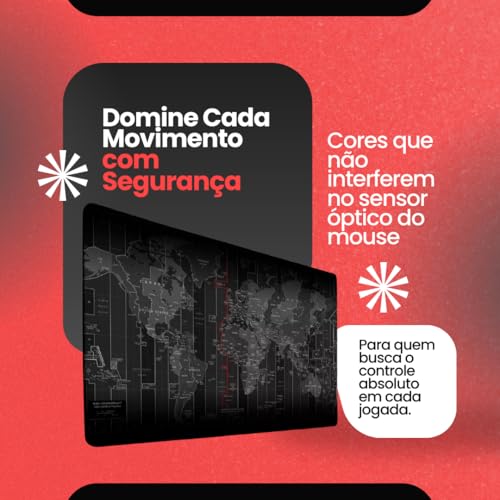 Mousepad Gamer Extra Grande Mapa Mundi 90x40cm - Base Antiderrapante, Ideal para Teclado e Mouse, 3m