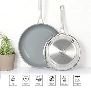 Martha Stewart Delaroux Stainless Steel 9.5" & 12" PFAs Free Premium Ceramic Nonstick Fry Pan Set Martha Stewart Delaroux Stainless Steel 95 12 PFAs Free Premium Ceramic Nonstick Fry Pan Set