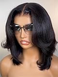 UNICE Bye Bye Knots Wig - Yaki Kinky Straight Bob Wigs, Human Hair, Invisible Knots, 7x5 Lace Front, Glueless, Pre Plucked, 12 inch