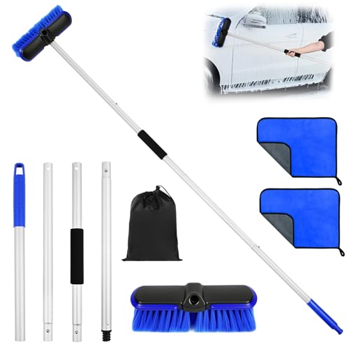 URQAT Brosse Lavage Voiture Télescopique, 153CM Balai de Lavage Ajustable, Brosses de Nettoyage pour Camping-Car, Brosse Nettoyage Voiture pour Camping-Car,...