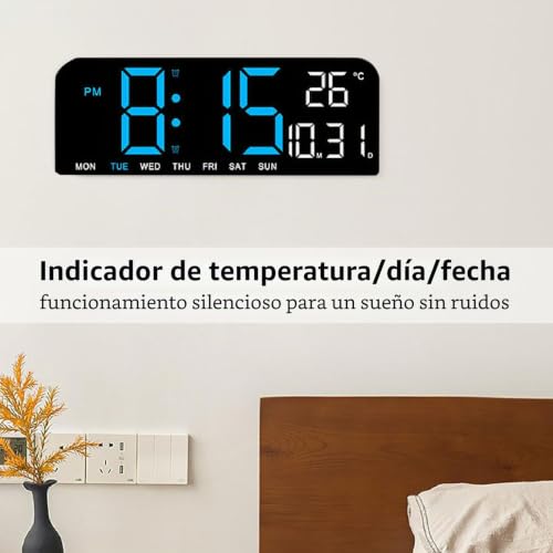 Reloj de escritorio LED con brillo ajustable y temperatura interna Qcwwy 5