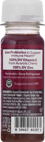 Suja Organic Immunity Elderberry Shot with Elderberry, Turmeric, & Ginger, Immunity Support, Functional Shot, Cold-Pressed Juice with Live Probiotics, Plant-Based & Gluten-Free (2 Fl Oz)