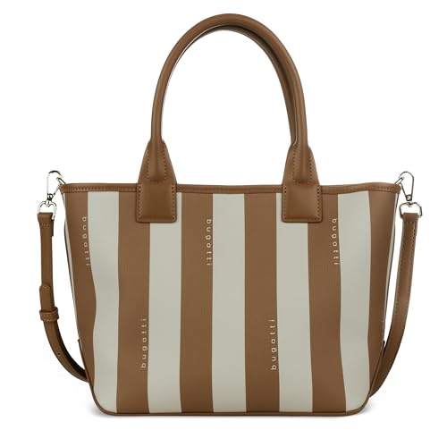bugatti Cleo Tote Bag para mujeres, bolso de mano para mujer de piel sintética rayada coñac/beige