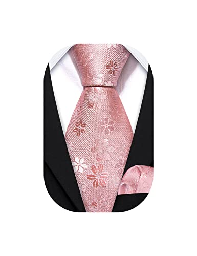 Barry.wang Child Necktie Silk Flower Woven Pink Solid Tie Pocket Square Performance #TOP5