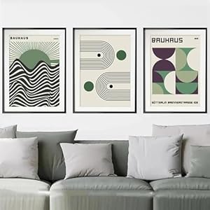 KemneT Bauhaus Groen Zwarte Lijn Geometrische Canvas Schilderij Posters Prints Nordic Boho Wall Art Foto Woonkamer Interieur Woondecoratie 50 x 70 cm x 3 Niet ingelijst