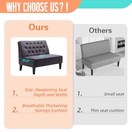 Image of Alunaune Upholstered Loveseat Couch for Living Room, Armless Bedroom Settee Small Love Seat Sofa Tufted Button Dining Room Bench - Dark Grey