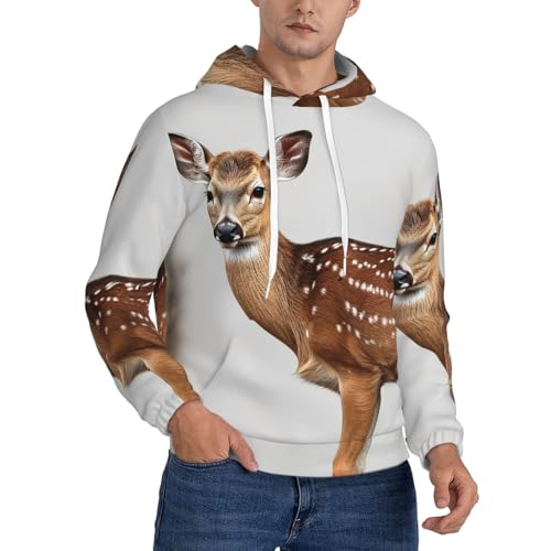 Men's Fleece Pullover Hoodie Long Sleeve Hooded Spotted Deer Sweatshirt Casual Shirts With Pockets