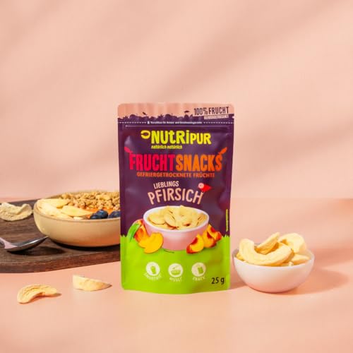 Gefriergetrockneter Pfirsich 60g: getrocknete Pfirsichscheiben ungezuckert - Gefriergetrocknete Früchte mit purer Frucht, voller Geschmack: Beeren gefriergetrocknet - Getrocknete Fruechte NUTRIPUR – Bild 4