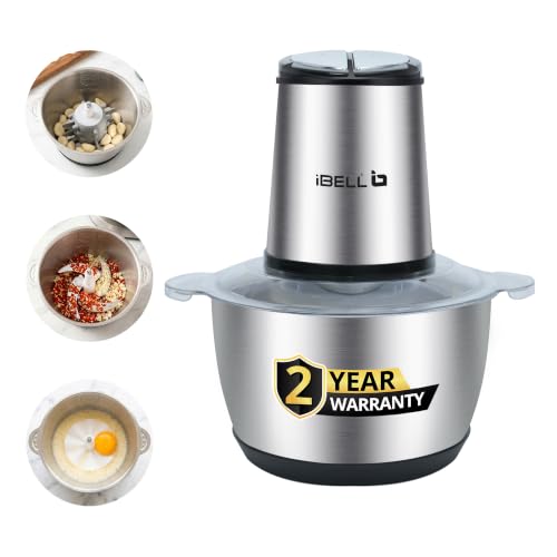 Image of iBELL MT200SPRO 700W Electric Chopper with 2L Stainless Steel Bowl, Multipurpose Food Processor for Meat, Vegetables, Fruits & Nuts, Includes Garlic Peeler & Egg Whisker (Silver)