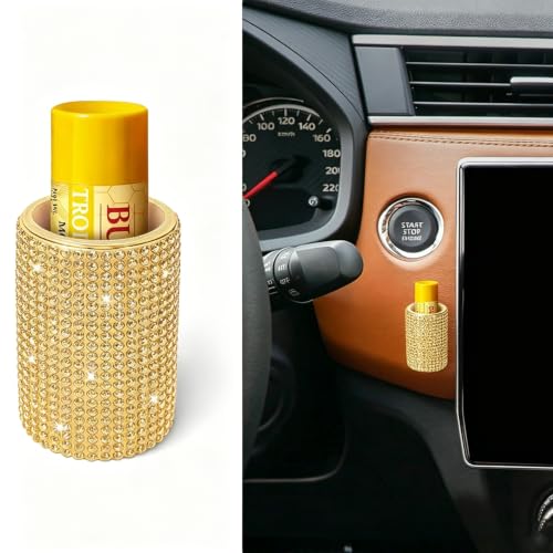 Image of Upright Car Chapstick Holder, Bling Insulating Lip Balm Holder,Rhinestone Car Accessories for Women Interior ,Suitable for Most Vehicles. (Yellow)