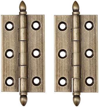 Tiazza 2Pcs 3"/75mm Antique Pure Brass Hinges Furniture Cabinet Drawer Door Crown Head Square Hinges (Antique Bronze)