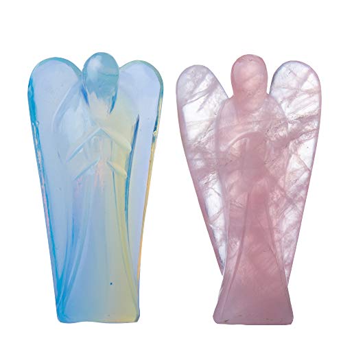 Wonder Care Lot de 2 Statues d'ange Gardien de Poche en Cristal Naturel avec Pierres précieuses de guérison Reiki, Figurines sculptées, équilibrage des Chakras, méditation, esthétique1,5-2.0_2 pièces