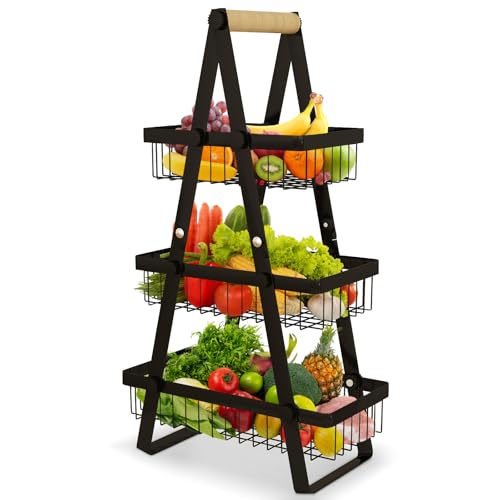 Reinforced 3-Tier Fruit Basket Fruit Bowl, Kitchen Countertop Organizer - Extra Support Rods for...