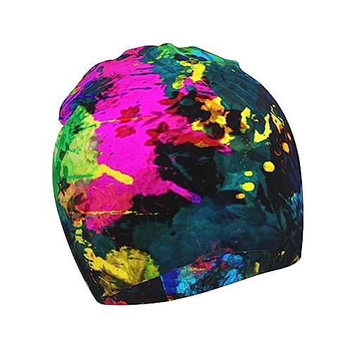 Glow in Dark Splatter Neon Kids Beanie Hats Warm Knit Beanie Cap Skull Caps Gifts Decor for Boys Girls
