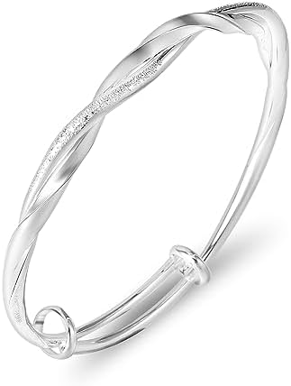 Silver Bangle Bracelet Adjustable Fit All Size, Fidget Bracelet A...