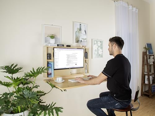 ARROWSTONE Wall Mounted Working Desk Folding 36 Inches, Space Saving Floating Desk for Small Spaces, Computer Table with Storage Shelf, Foldable Study Desk for Bedroom, Apartment, Home Office ARROWSTONE Wall Mounted Working Desk Folding 36 Inches, Space Saving Floating Desk for Small Spaces, Computer Table with Storage Shelf, Foldable Study Desk for Bedroom, Apartment, Home Office
