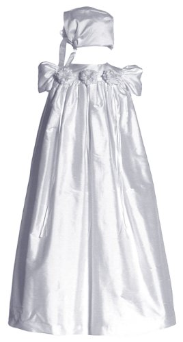Short Sleeve Silk Dupioni Christening Gown #C34