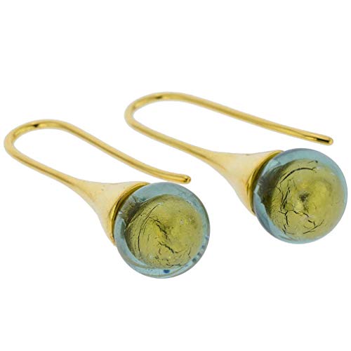 Glass Of Venice Murano Glass Gold Drop Earrings - Olive Green2