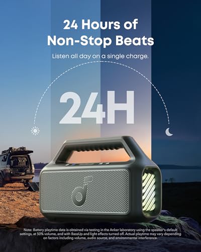 Image of Soundcore Boom 2 Outdoor Speaker, 80W, Subwoofer, BassUp 2.0, 24H Playtime, IPX7 Waterproof, Floatable, RGB Lights, USB-C, Custom EQ, Bluetooth 5.3, Portable for Outdoors, Camping, Beach (Renewed)
