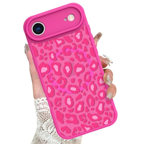 Image of KANGHAR Case for iPhone Air Hot Pink Leopard Printed Pattern | [Compatible with Magsafe] Cute Cheetah Protective Magnetic Case for Girls Women 6.5 inch