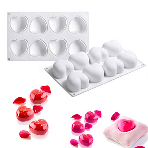 3D Silicone Molds for Chocolate 8 Cavities Mousse Cake Mold 3D Love Heart Shape Silicone Dessert Bakeware Moulds for Chocolate Mini Bundt Cake Dessert Pastry Brownie Jelly Fondant