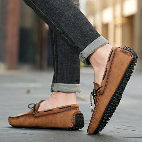 Men's Slip on Moccasins Penny Loafers Casual Lace up Flat Driving Shoes Hand Stitching Lightweight Comfort Dress Boat Shoes Oxford Outdoor Walking Shoe 7